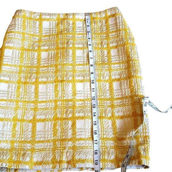 Talbots Women’s  Skirt Size 2 Petite Yellow White Plaid Textured Lined Pencil - Picture 6 of 7